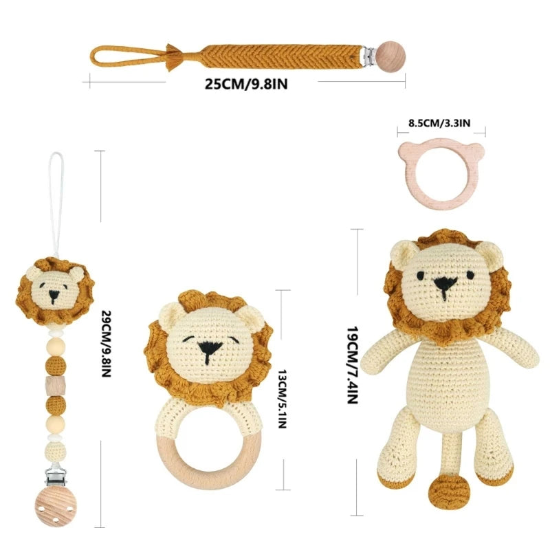 Attaches-suces et jouets pour bébé en tricot lion