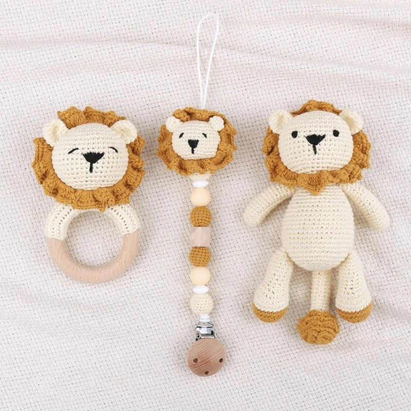 Attaches-suces et jouets pour bébé en tricot lion