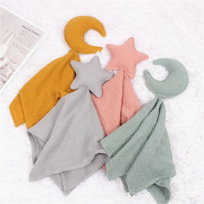 Personalized Name Baby Gift Custom Baby Muslin Comforter Toy Cotton Moon Star Security Blanket Baby Sleeping Doll Saliva Towels