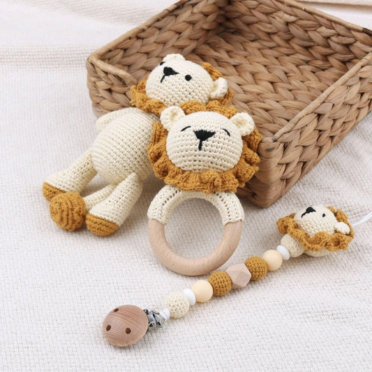 Attaches-suces et jouets pour bébé en tricot lion