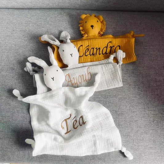 Name Personalized Baby Comforter Blanket Cotton Newborn Baby Saliva Towel Sleeping Doll Kid Sleep Toy Soothe Appease Towel