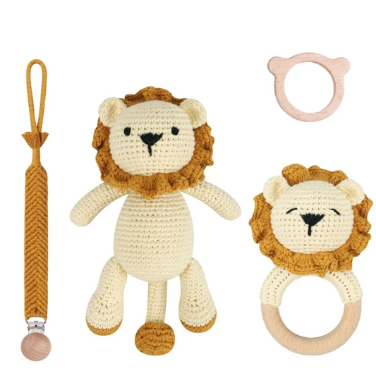 Attaches-suces et jouets pour bébé en tricot lion